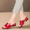 Luxury plus size Women's Slippers Summer new soft leather shoes Fashion fish mouth ladies Shoes Thick heel open toed slippers