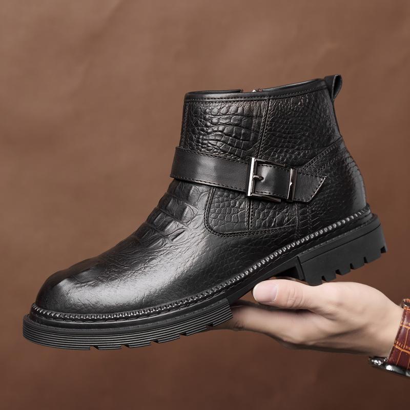 Fashion Classic Men Dress Boots outdoor Pointed Toe Lace-up Men genuine Leather Ankle Boots dress Comfortable Men's Chelsea Boots