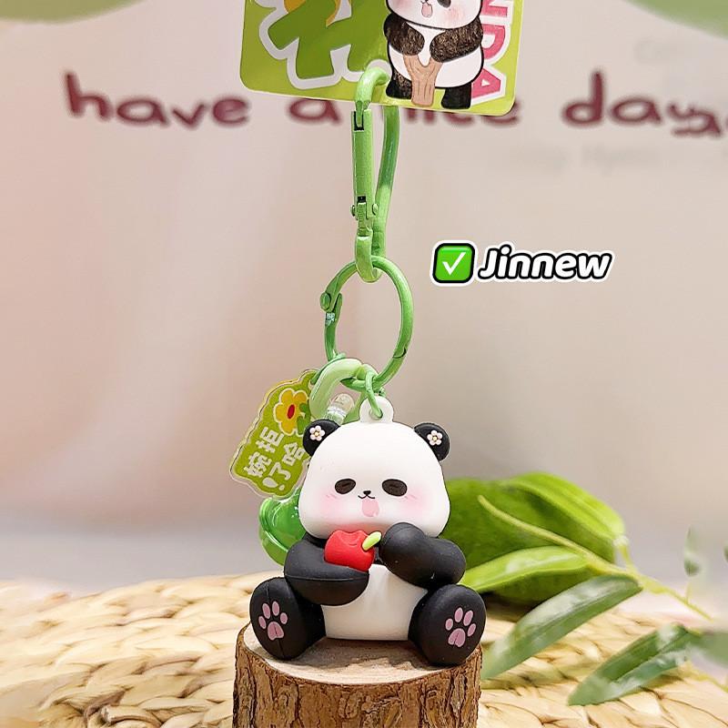 Charming Panda Fluffy Keychain Fun Zoo Character Keyring Colorful Resin Material Design