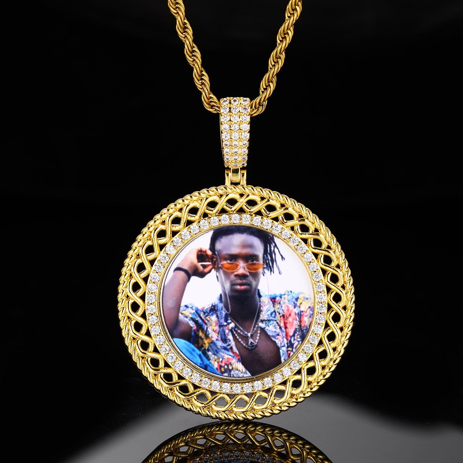 

Creative DIY Hip Hop Full Diamond Zirconia Photo Pendant Necklace