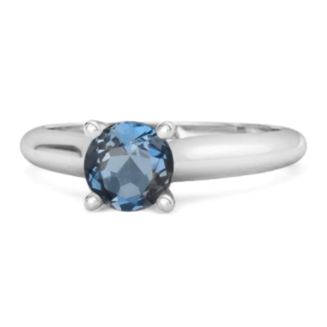 

London Blue Topaz Round Solitaire Ring - 925 Sterling Silver 7 білий