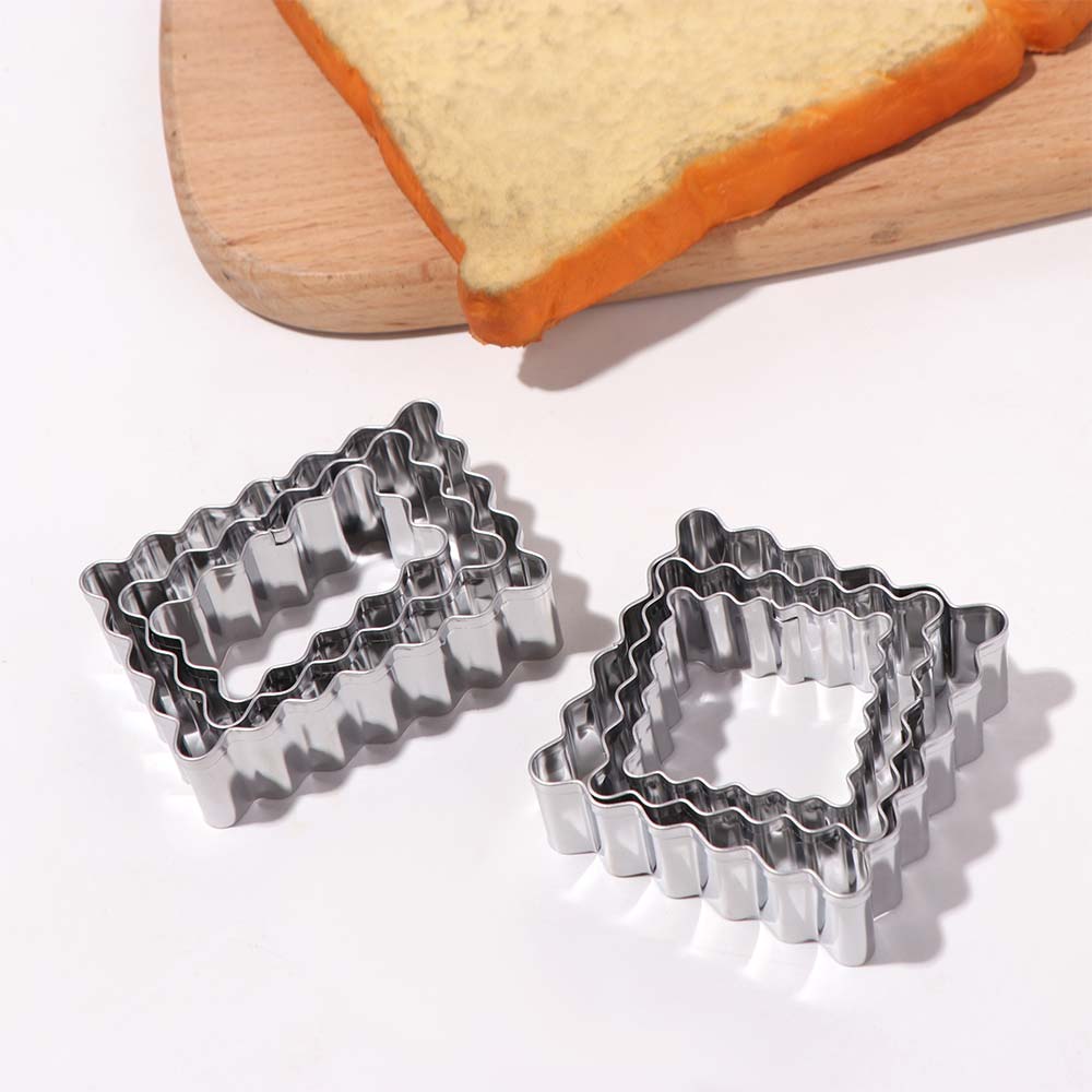 6Pcs Stainless Steel Blessing Frame Biscuit Mold Rectangle/Square Wave Lace Edge Biscuit Mold Classic Durable Cookie Cutter