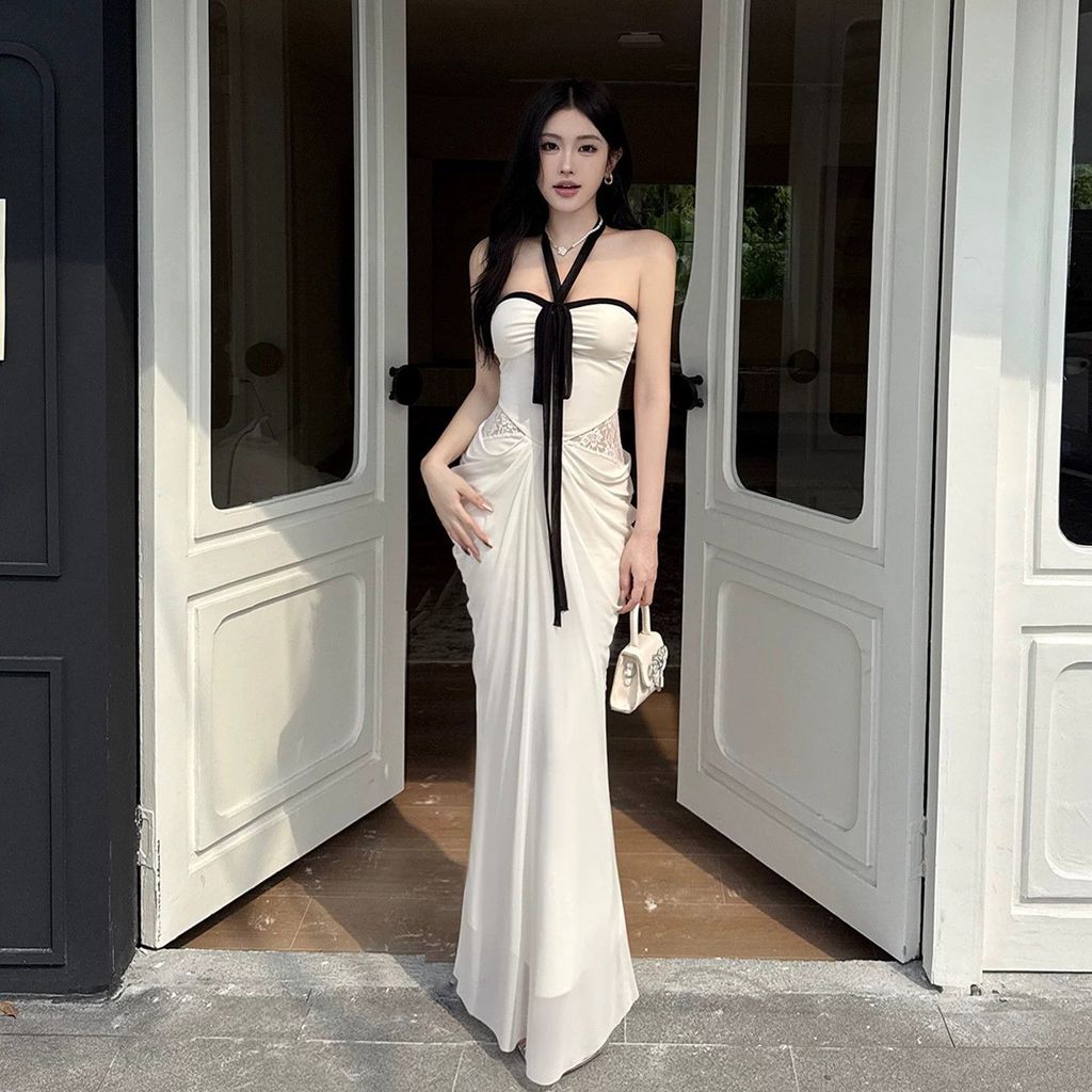 Elegant Polyester Off Shoulder Mermaid Dress With Backless Design For Summer Wear
