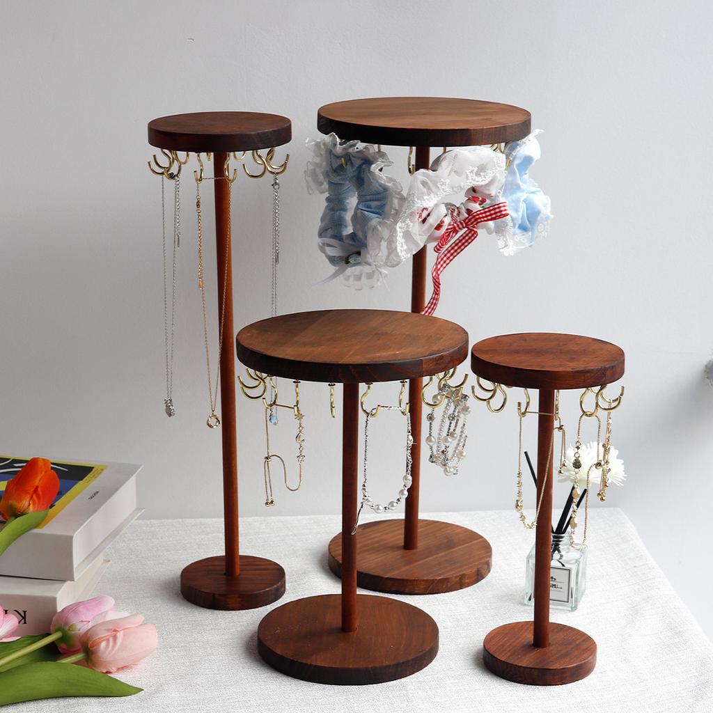 Walnut Color Wood Jewelry Organizer Display Holder Necklace Earrings Bracelets Display Stand Desktop Jewelry Storage Rack