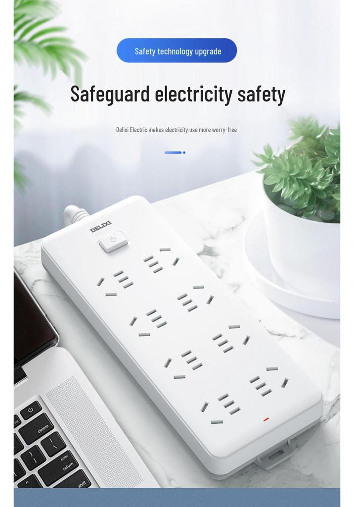 Delixi Multi-functional Power Strip with New National Standard Extension Cord for Household Use