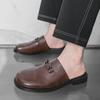 Designer New Men's Metal Button Half Slippers Driving Shoes Casual Pu Leather Mules Moccasins Breathable Loafers Zapatos Hombre