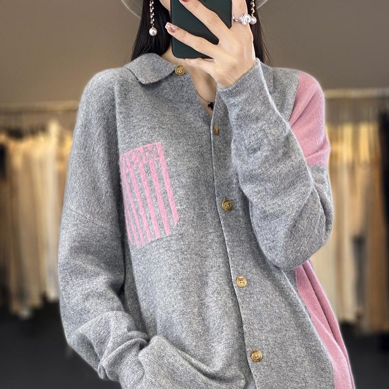 

Цветосочетающийся рубашка кардиган женский осенне-зимний новый топ свободный модный универсальный топ XXL