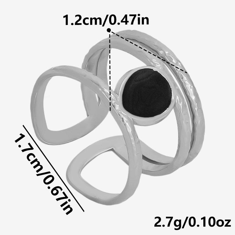 Different Style Silver Color Ring Black Oil Drop Open Adjustable Stainless Steel Rings For Women Men Accessories Enamel Jewelry