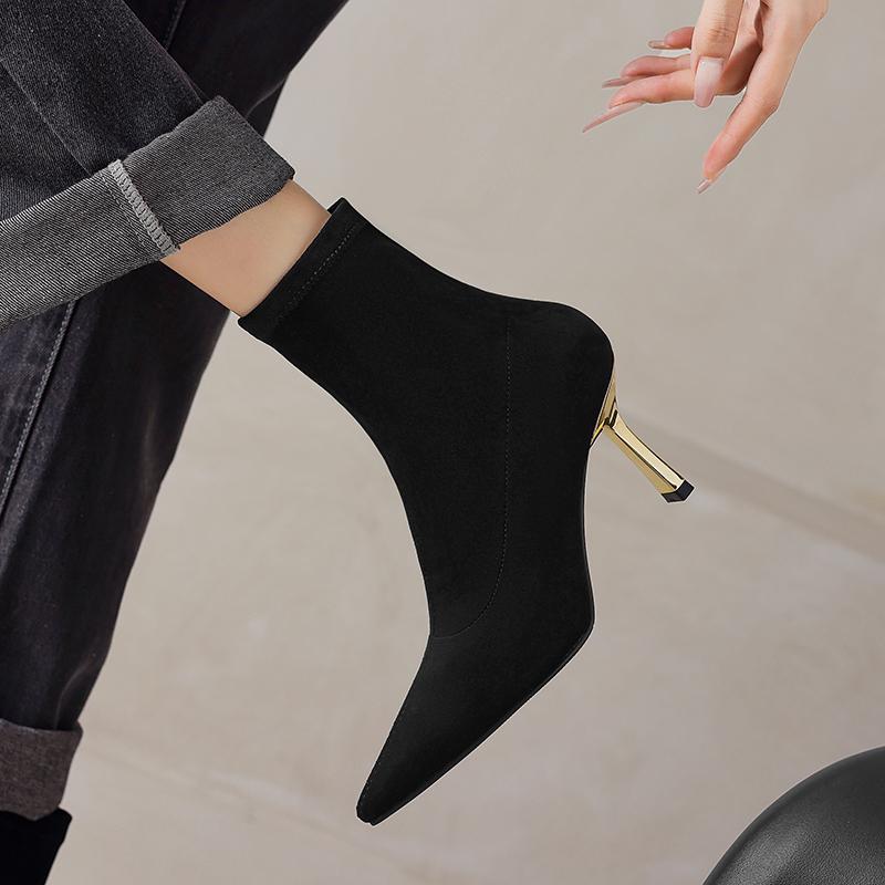 Fashion 2024 New Autumn Women Boots Pointed Toe High Heel Shoes Women Concise Zipper Stretch Boots for Women Fall Shoes