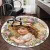 Floral Fantasy: Child's Garden Round Carpet Chair Cushion Round Entryway Rug, Soft Round Rugs for Living Room, Bedroom, Circle Carpet Decor Gifts