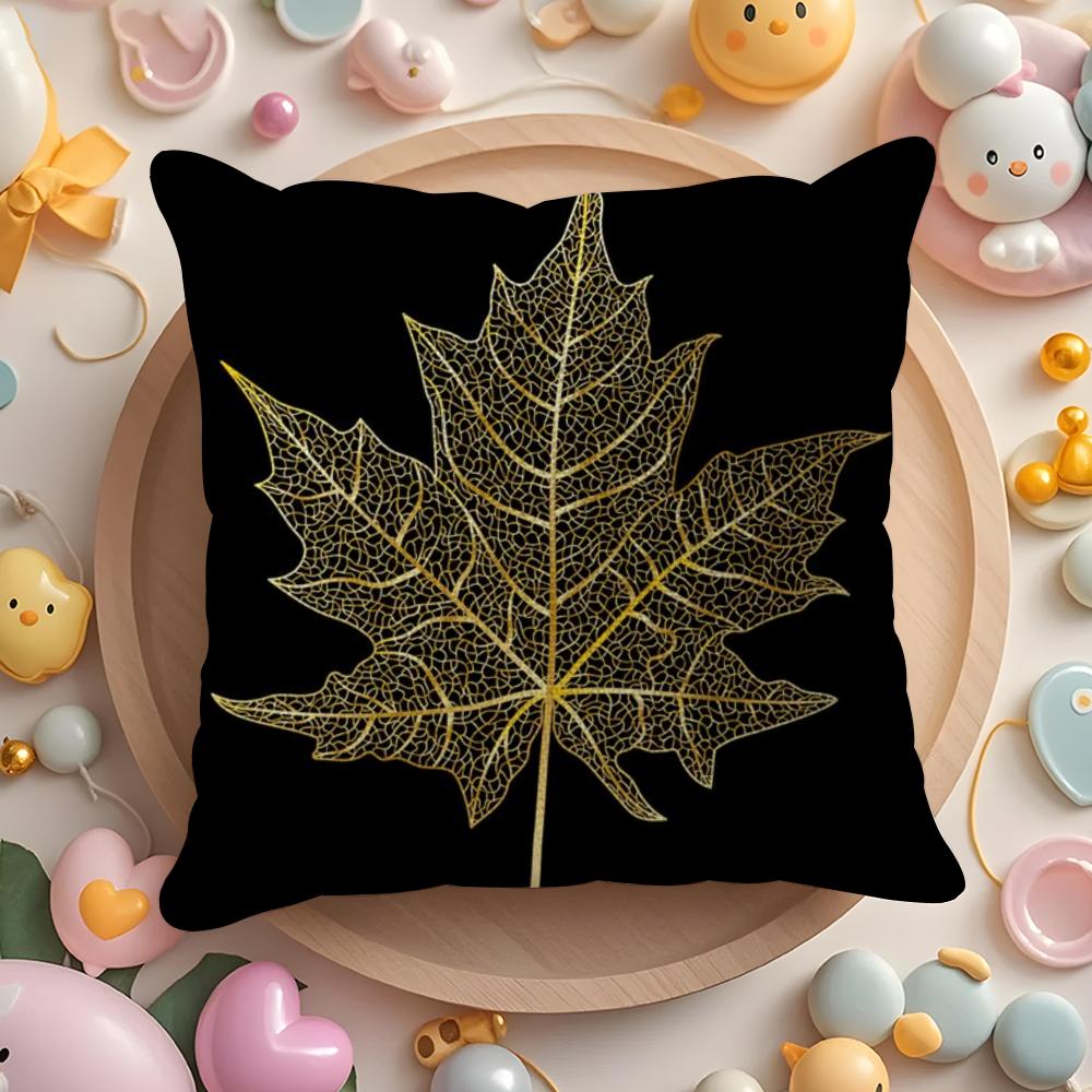 Simple Gold Line Leaf Pattern Pillow Case Sofa Living Room Bedroom Headboard Backrest Cushion Square Cushion