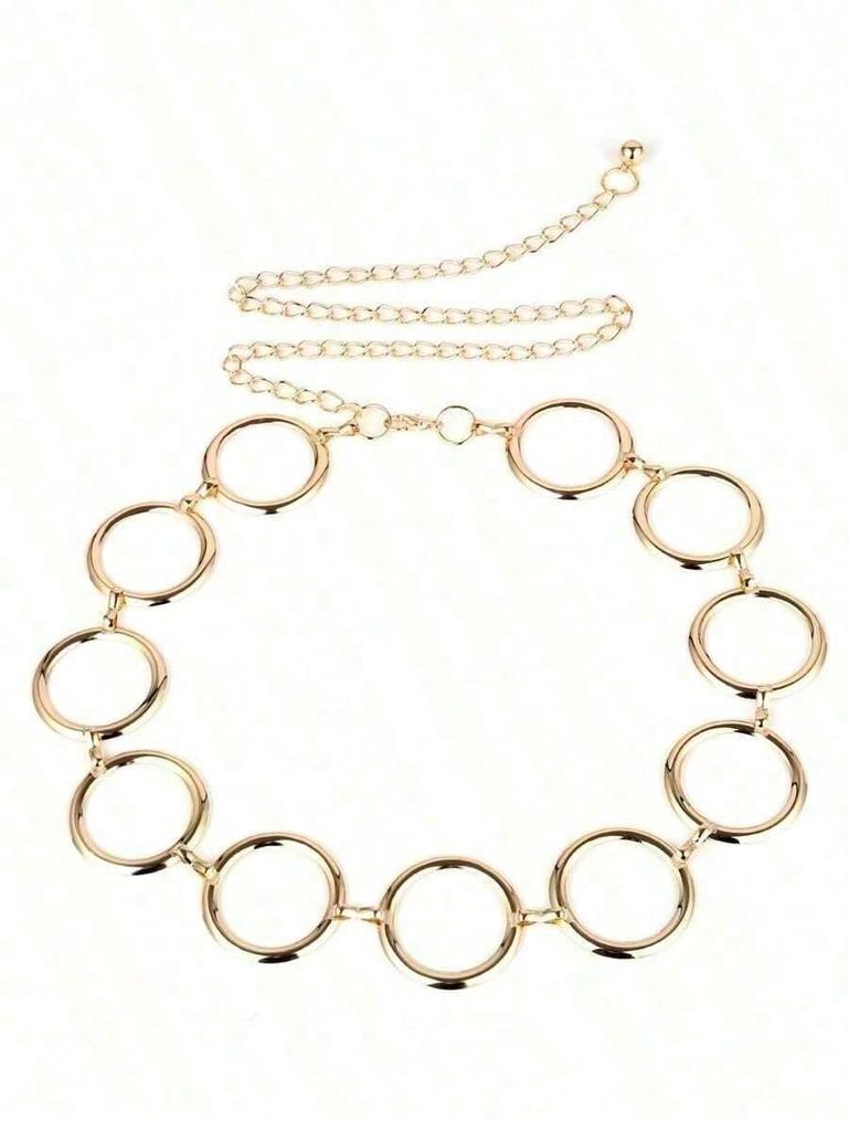 1pc Personality Geometric Circle Single Layer Body Chain, Simple Punk Metal Waist Chain Women