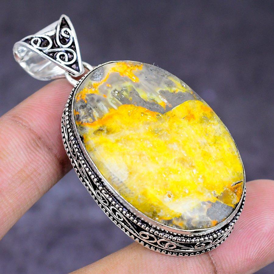 Natural Bumble Bee Jasper 925 Sterling Silver Jewelry Pendant 2.25" ETC-14623