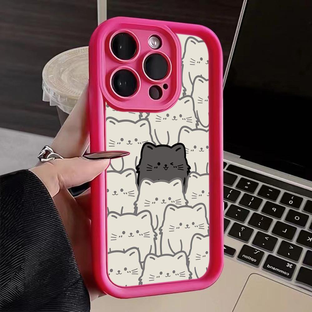 LZ7 Cartoon Cat Cute Silicone Phone Case for iPhone 11 13 14 15 16 Pro Max 7 8 16 Plus 12 Mini XS Max XR Shockproof Back Cover