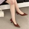 2025 Spring and Summer New Korean Version Fashion Temperament Suede Splicing High Heels Pointed High Heels Single Shoes