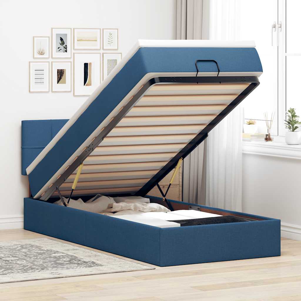 Ottoman Bed with Mattress Blue 90x200 Cm Fabric
