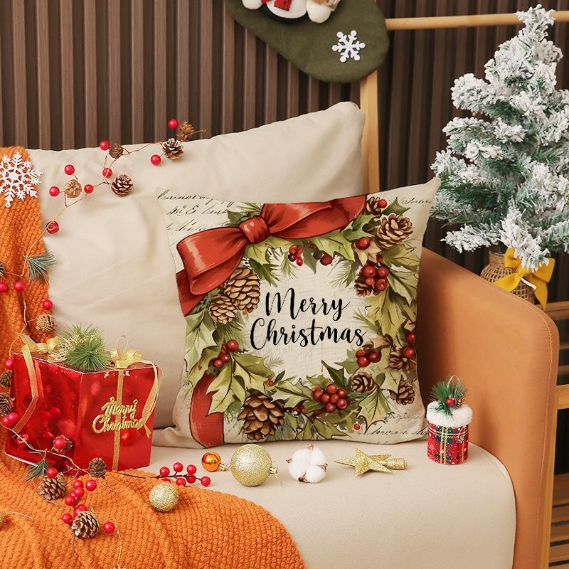 Retro Style Christmas Pillow Cover Holiday Party Decoration Sofa Cushion Bedroom Bedside Cushion Cover
