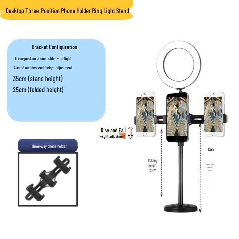 Desktop Streaming Microphone Stand with Fill Light, Boom Arm, and Phone Holder