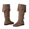 Women's Flat Boots Autumn and Winter New Solid Color Belt Buckle Decorative Large Size Roman Medium Boots