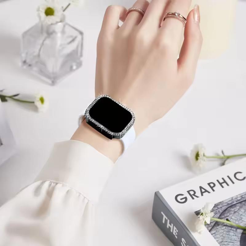 Diamond Case For Apple Watch 9 8 7 41mm 45mm 44mm 40mm 46mm Accessories Bling Bumper Protector Cover iWatch Series 3 4 5 6 Se 10