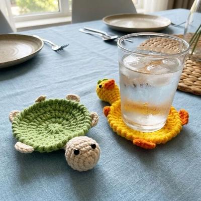 Cute Funny Crochet Turtle Coaster Hand Woven Heat Resistant Animal Drink Coaster Novelty Relieve Stress Water Cup Mat Gift