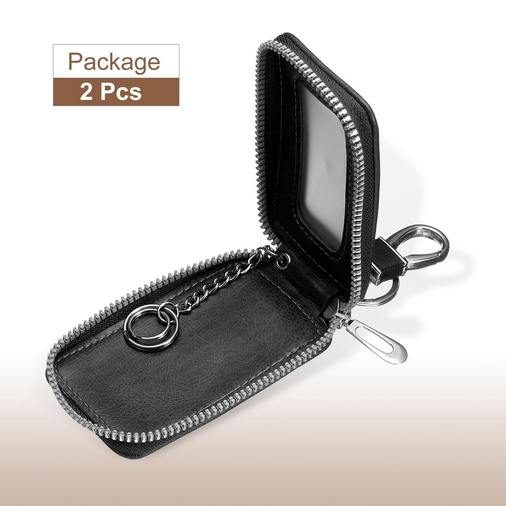 Car Key Fob RFID Smart Key Metal Key Zipper for Remote Key Black [uxcell] 2-Pack Case, Leather, Compatible, Keychain, Holder, Hook, Ring, Bag, Fob,