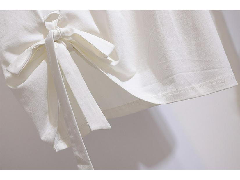 Plus Size Lace-Up Bow T-Shirt for Women - 2024 Summer Slimming Casual Top