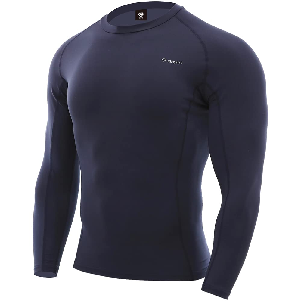 GLONG Long Sleeve Compression UV Size Small Men's Undershirt, Moisture-Wicking, Quick-Drying, Antibacterial, Odor-Resistant, Protection, Navy,