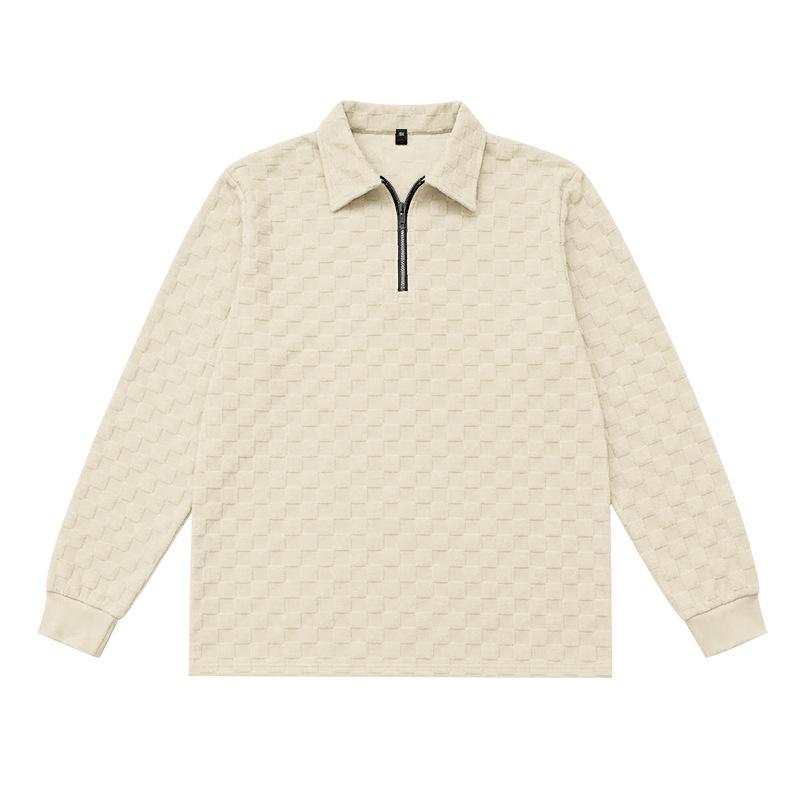 Herren Viertel-Reißverschluss Langarm Poloshirt Waffel Karomuster Jacquard Umlegekragen Freizeit Herbst Winter Lockerer Schnitt Pullover Oberteile