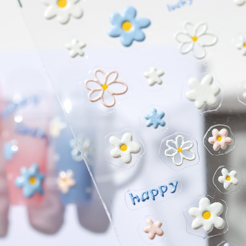 5D Summer Flower Embossed Nail Sticker Gel Polish Sticker For Nail Decoration Bear Decals Self-adhesive Sliders Manicure Design