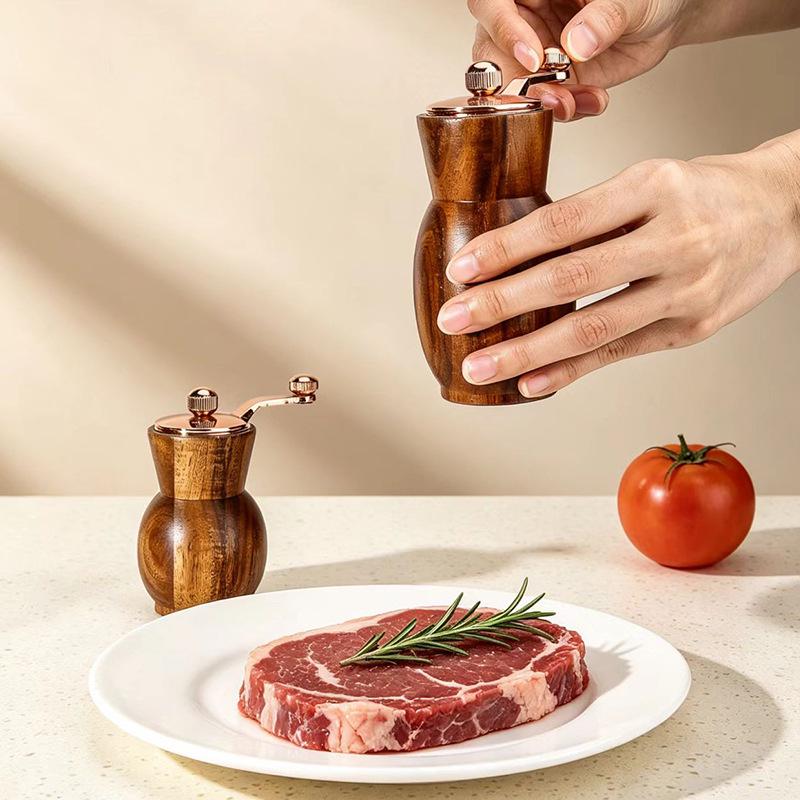 Acacia Wood Hand-Crank Pepper Grinder - Creative Black/Sichuan Pepper Mill for Western Cuisine