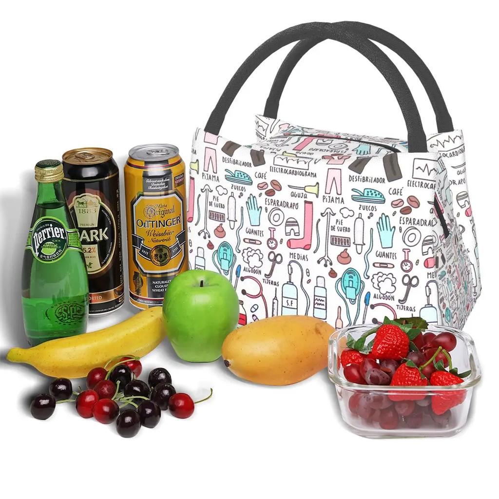 Doctors Nurse Print Cooler Bag Waterproof Oxford Cloth Portable Thermal Insulated Lunch Bags for Women Convenient Food Bags