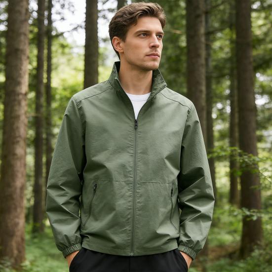 Herren Jacke Stehkragen Langarm Reißverschlussleiste Frühling Herbst Mantel mit Taschen Einfarbig Lockere Passform Vielseitige Oberbekleidung