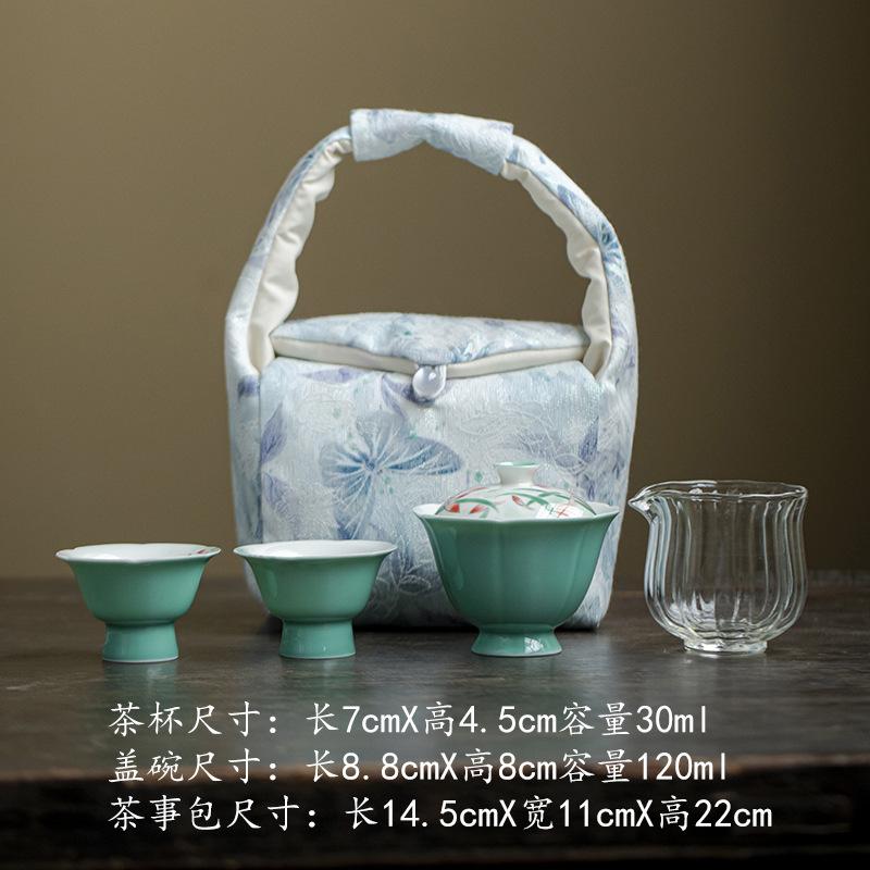 

Hand-painted Orchid Travel Tea Set Kit Creative 1 Pot 2 Cups Tea Maker Organizer Portable Picnic Tote Bag Accessories Craft