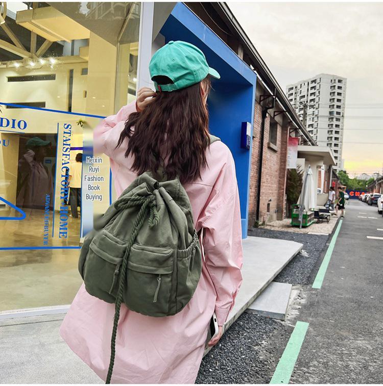 Trendiger Damen-Canvas-Rucksack mit Kordelzug - Cool, stilvoll, schlichtes Design für Studentinnen