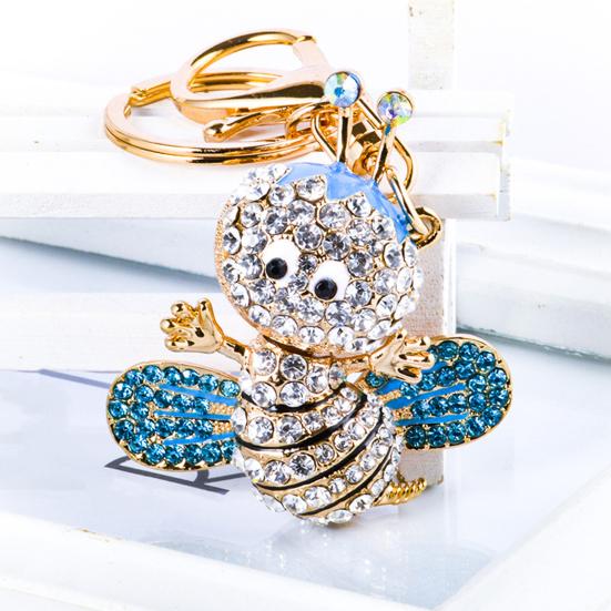 Sparkling Rhinestone Bee Keychain Cute Animal Key Ring Bag Charm with Lobster Clasp for Handbag Purse Wallet