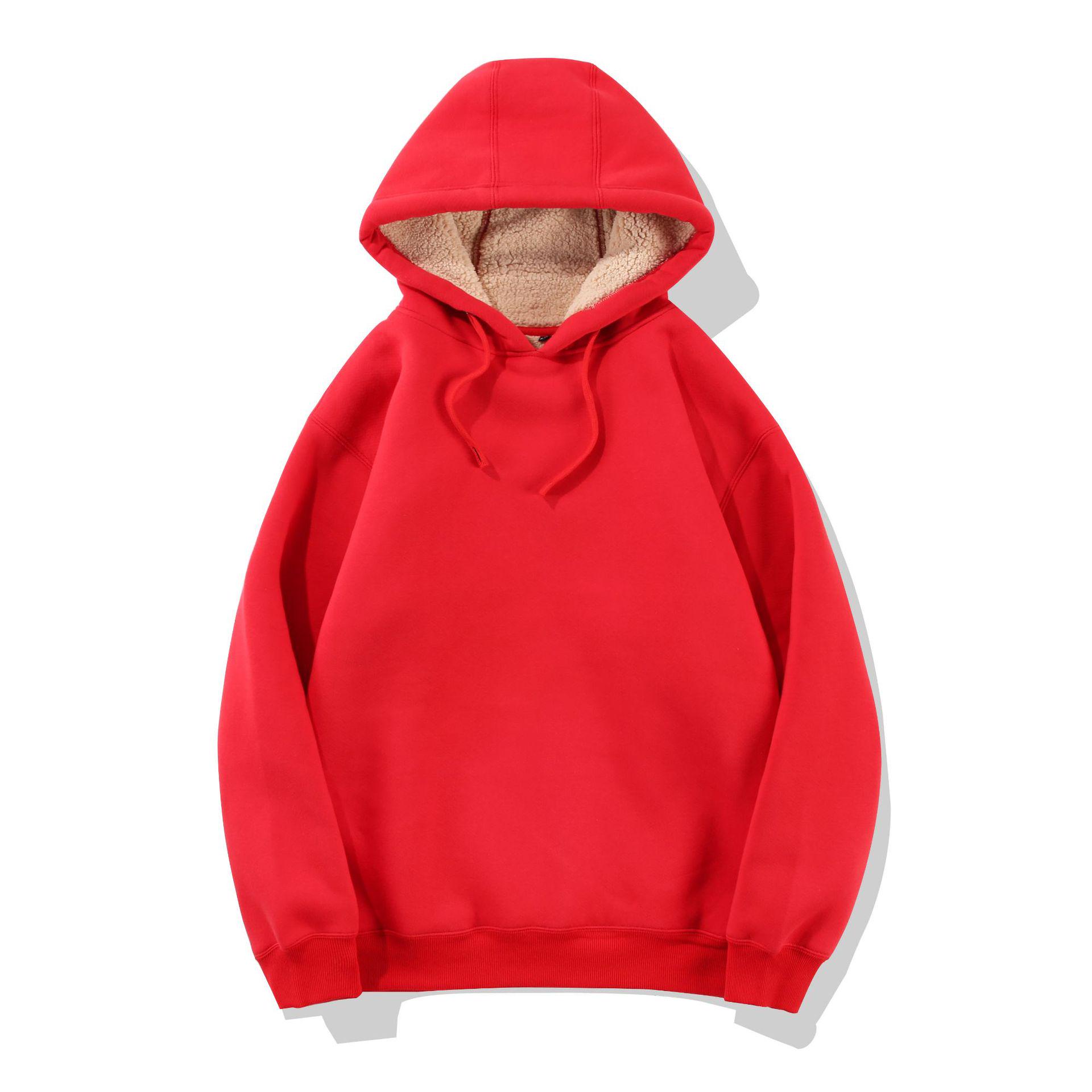 Trendy Winter Unisex Lambswool Hoodie with Velvet Lining XXXL красный