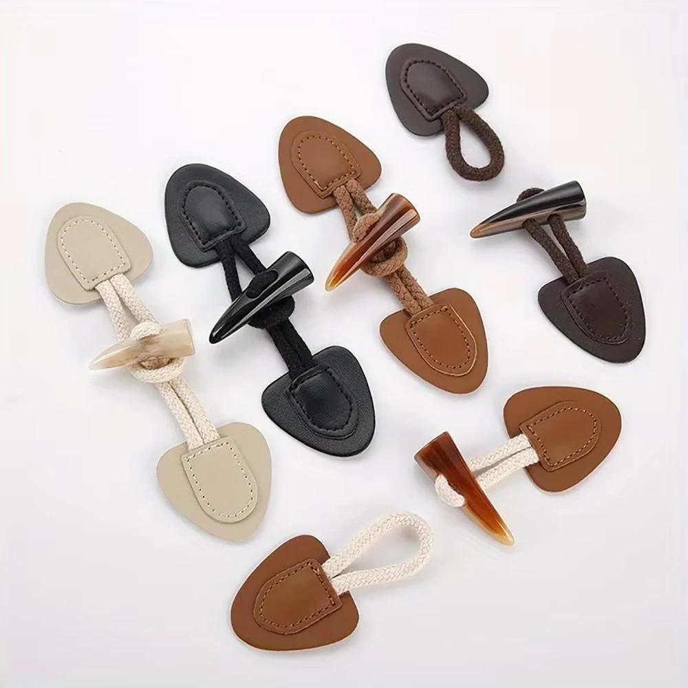 Trendy Vintage Horn Buckle PU Leather Resin Sew-On Horn Buttons Bags Decoration Fastener Sewing Crafts Button for Coats Jackets