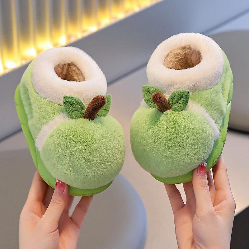 Fashion New baby kawaii fruit slippers winter home heel wrapped shoes kids lovely apply slipper boys girl warm house slip on boot shoes