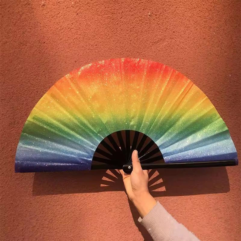 Bright Folding Fan Bright Color Rainbow Starry Sky In The Dark Festival Acting Hand Fans Women Girl Party Dancing Fan