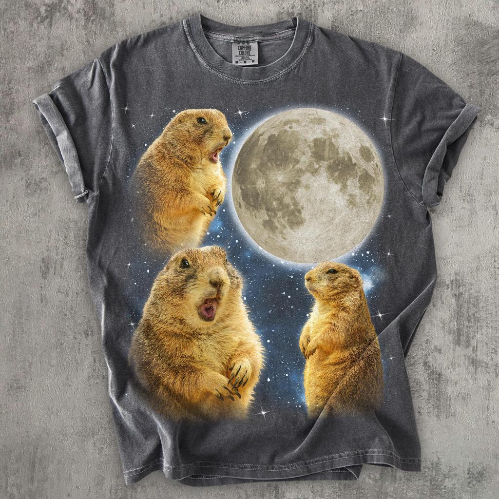 Three Prairie Dog Retro Graphic T-shirts, Vintage Moon Tshirt, Comfort Colors Shirt, Funny Tee, Unisex Cotton Shirts, Gag Gifts