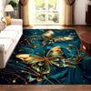 Golden Butterfly On Blue Velvet Print Flannel Rug Plush Soft Carpet For Living Room Bedroom Elegant Decor Artistic Design