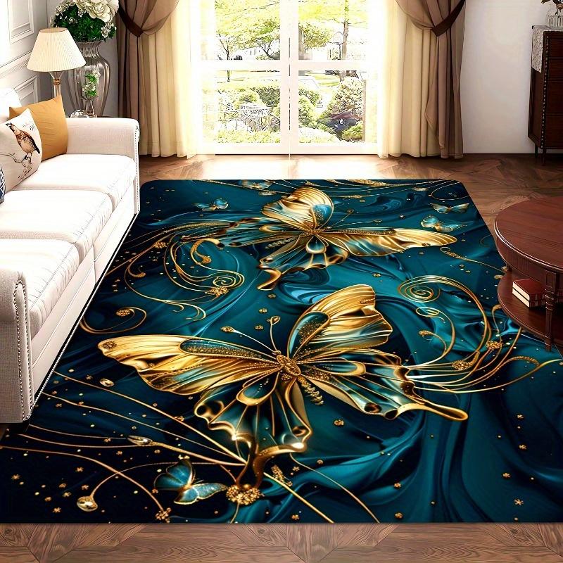 

Golden Butterfly On Blue Velvet Print Flannel Rug Plush Soft Carpet For Living Room Bedroom Elegant Decor Artistic Design 60x90cm