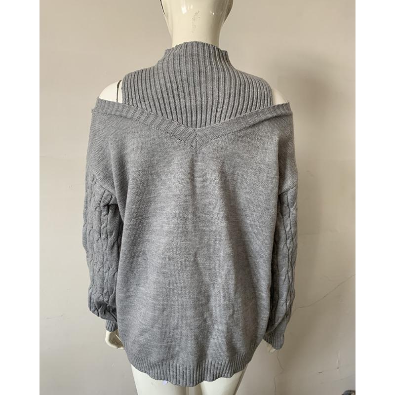 Autumn and Winter Women's Strapless High Neck Loose Large Version of The Knitted Sweater