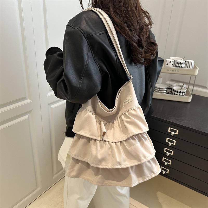 Summer Mori Lotus Leaf Edge Shoulder Canvas Bag Literature and Art Student Class Bag Gentle Girl Canvas Bag