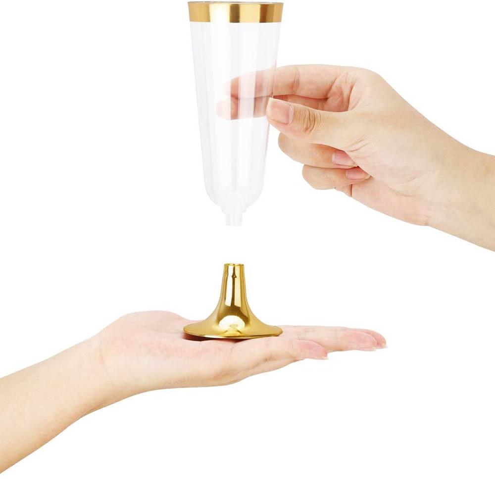 Gold Plastic Champagne Flutes - 5OZ Plastic Champagne Glasses With Gold Rim -Ideal for Thanksgiving Party, Weddings