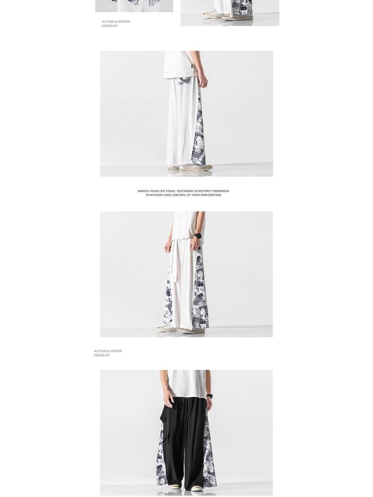 2021 Summer Retro Plus Size Men's Zen Cotton Linen Pants - Multi-Color Fashion Print