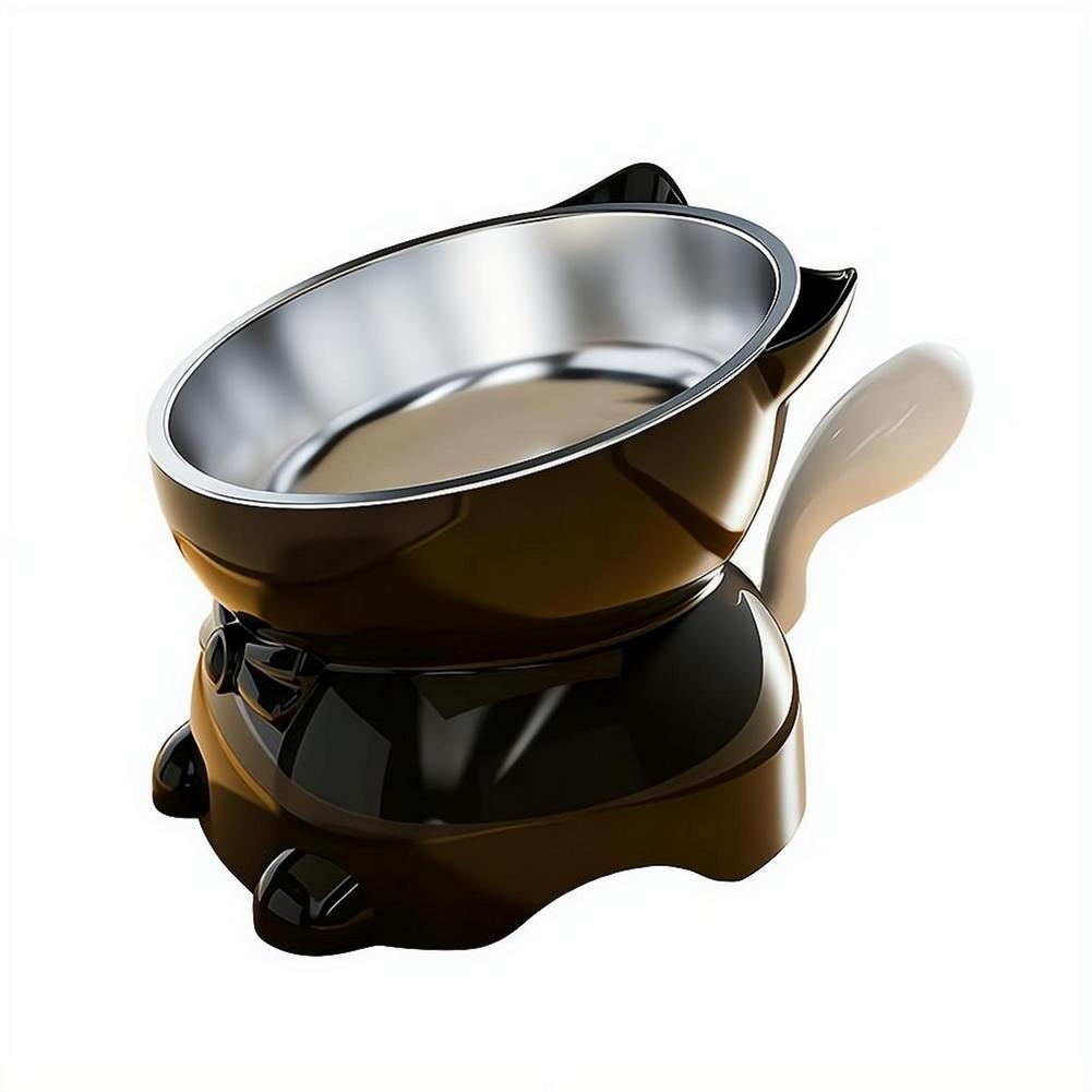 New Large Healthy Safe Stainless Steel Cat Bowl Anti-overturning Oblique Mouth Pet Bowl Increased Neck Protection Dog Water Bowl