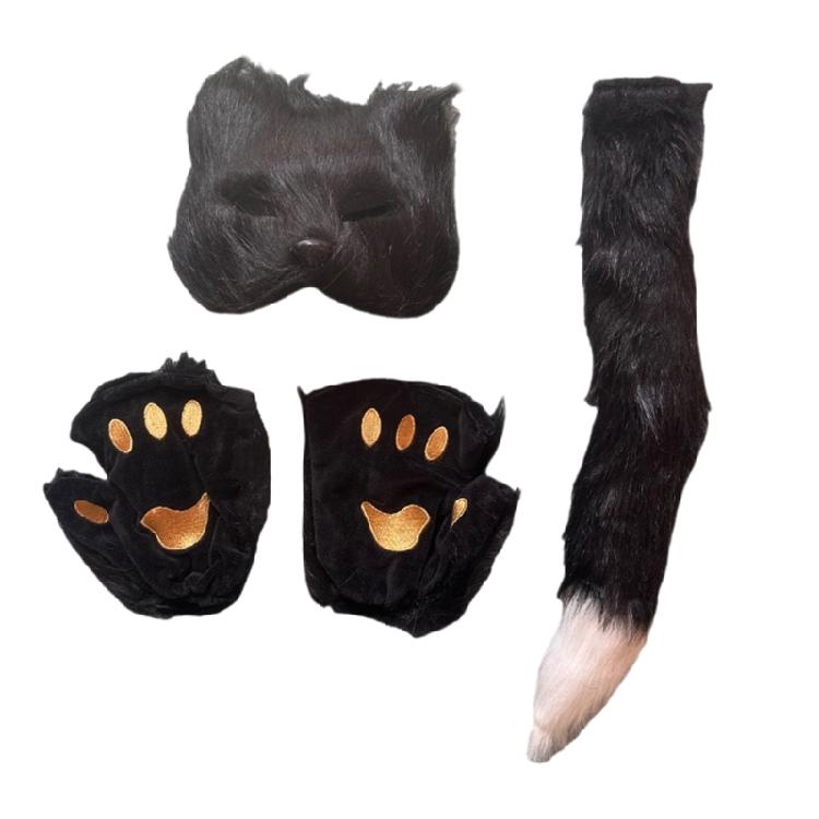 Animal Costume Cats Mask Cats Paws Gloves Cats Tail Set Cats Costumes Accessories for Halloween Cosplay Party Decors