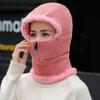 Zipper Hooded Thermal Cap Thickened Knitted Balaclava Cap Simple Knitted Scarf Hat  Outdoor